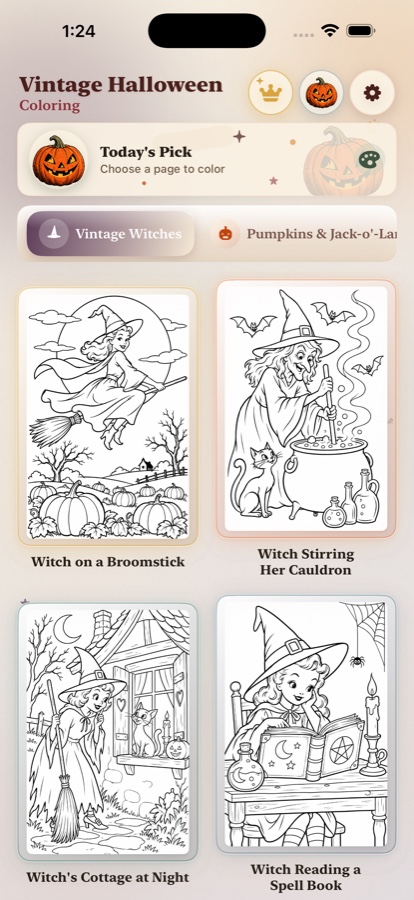 Vintage Halloween Coloring app library screen